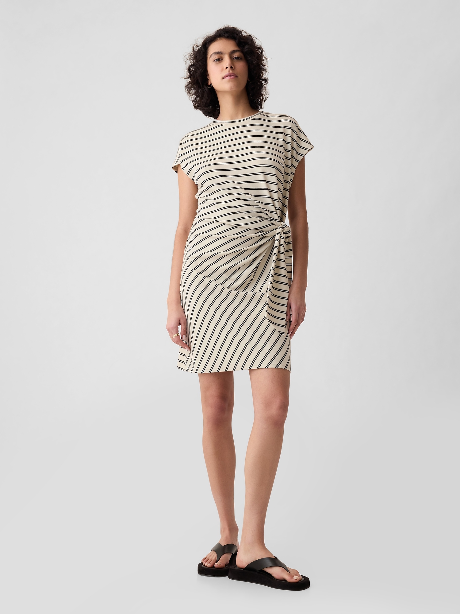 Shop Gap Tie-knot Mini T-shirt Dress In Off White & Black Stripe