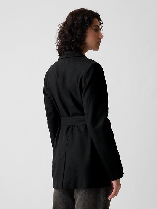 2 of 8 showing, with the color black of product Linen-Cotton Belted Blazer