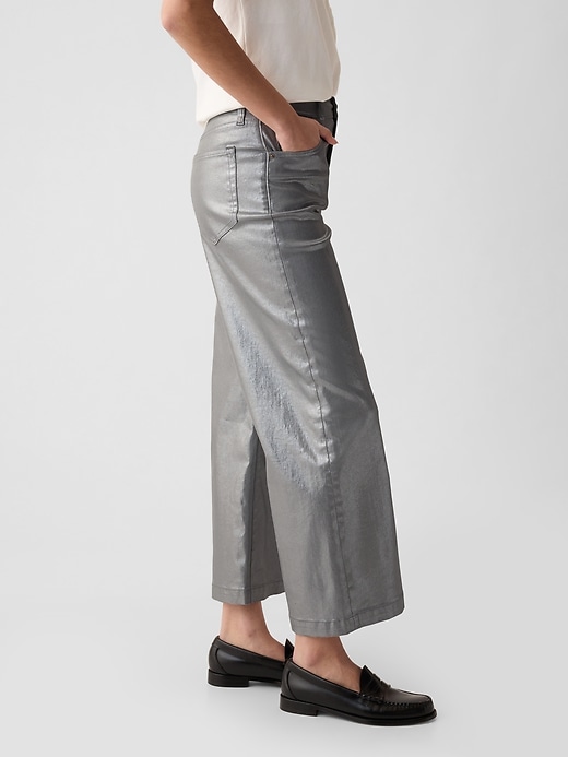 Image number 4 showing, High Rise Stride Metallic Wide-Leg Ankle Jeans