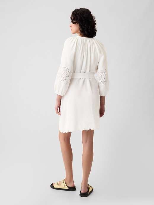 2 of 8 showing, with the color new off white of product Crinkle Gauze Embroidered Mini Dress