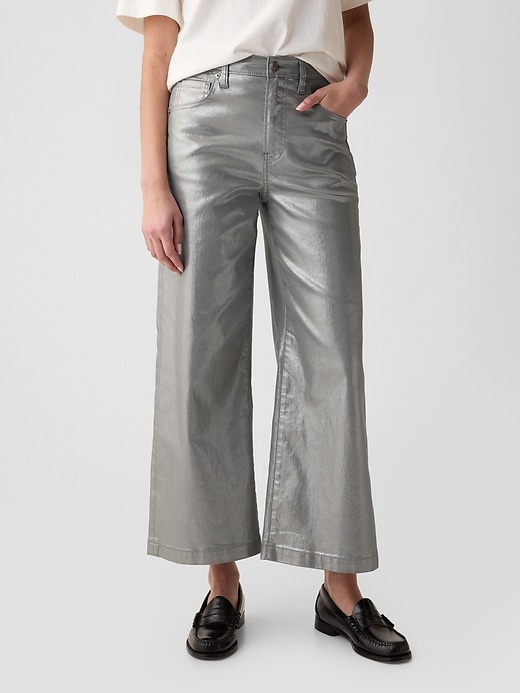 Image number 3 showing, High Rise Stride Metallic Wide-Leg Ankle Jeans