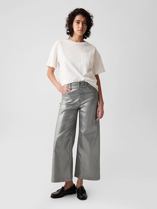 Image number 1 showing, High Rise Stride Metallic Wide-Leg Ankle Jeans