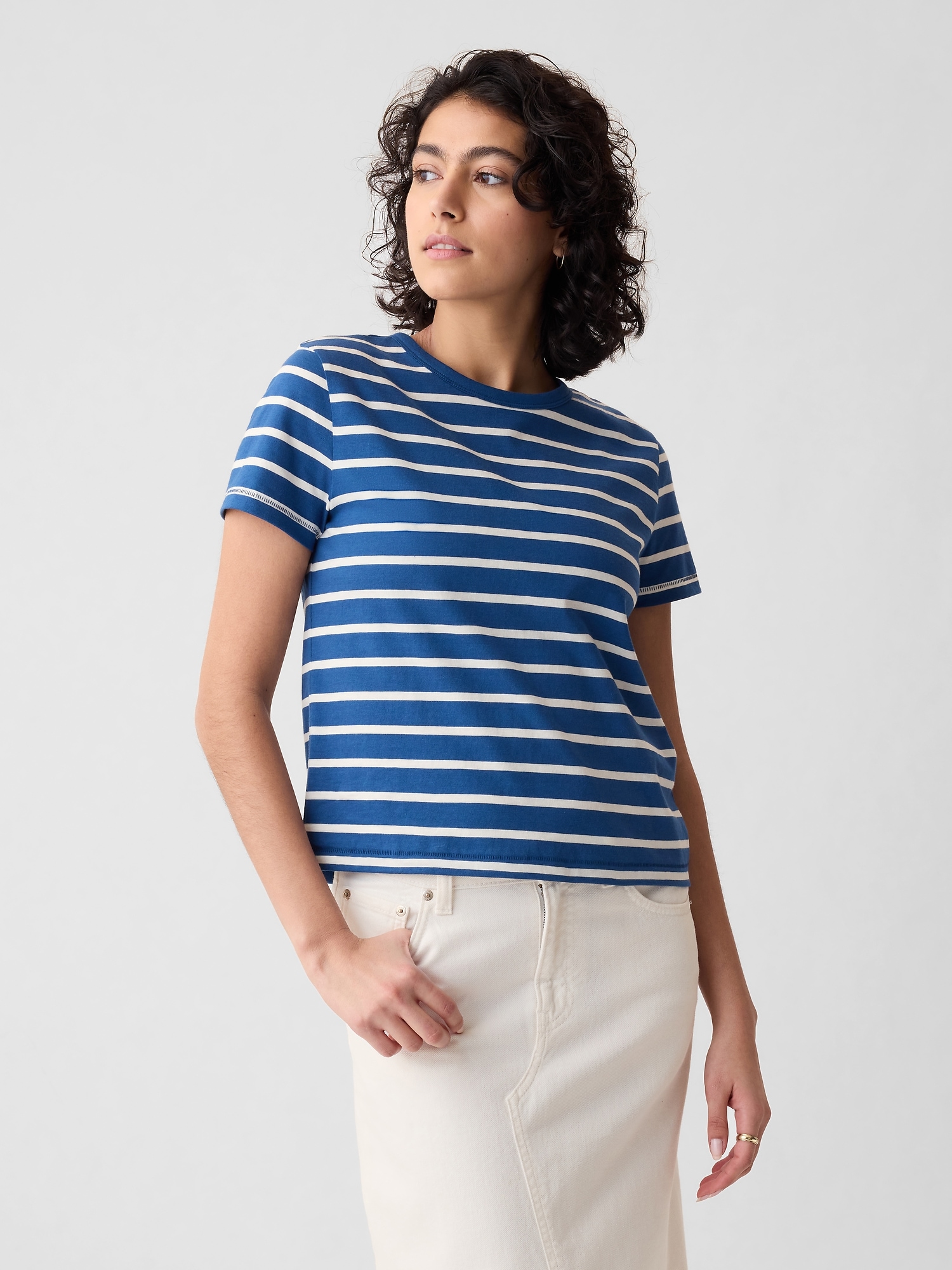 Gap Organic Cotton Vintage Shrunken T-shirt In Blue Indigo Stripe