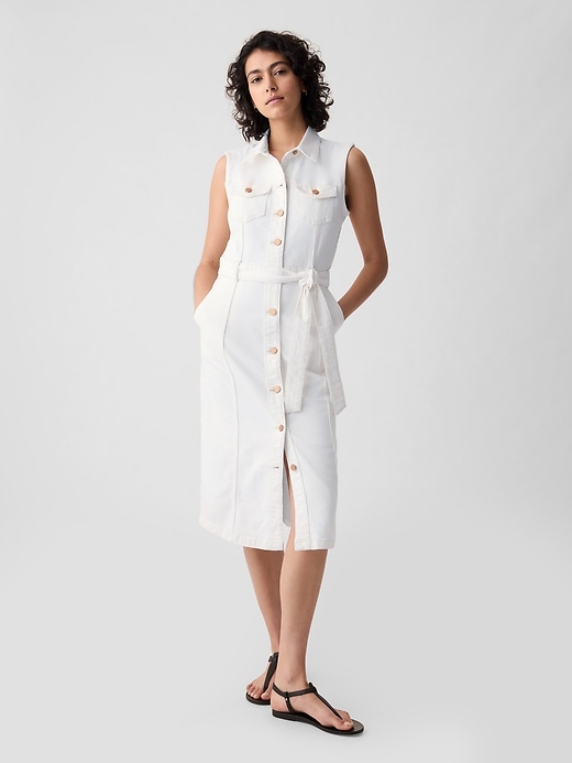 1 of 8 showing, with the color white denim of product Denim Midi Dress
