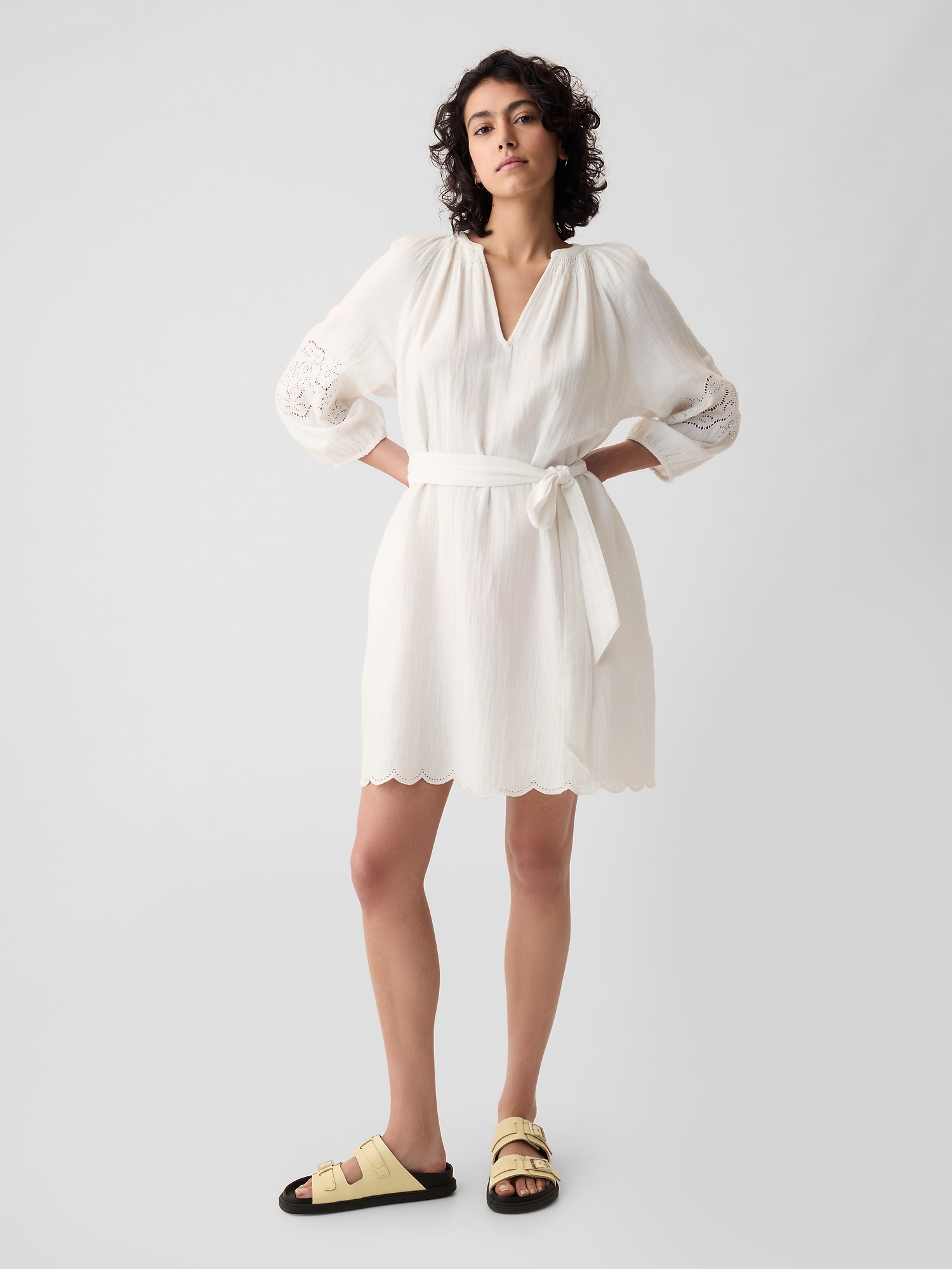 Shop Gap Crinkle Gauze Embroidered Mini Dress In Off White