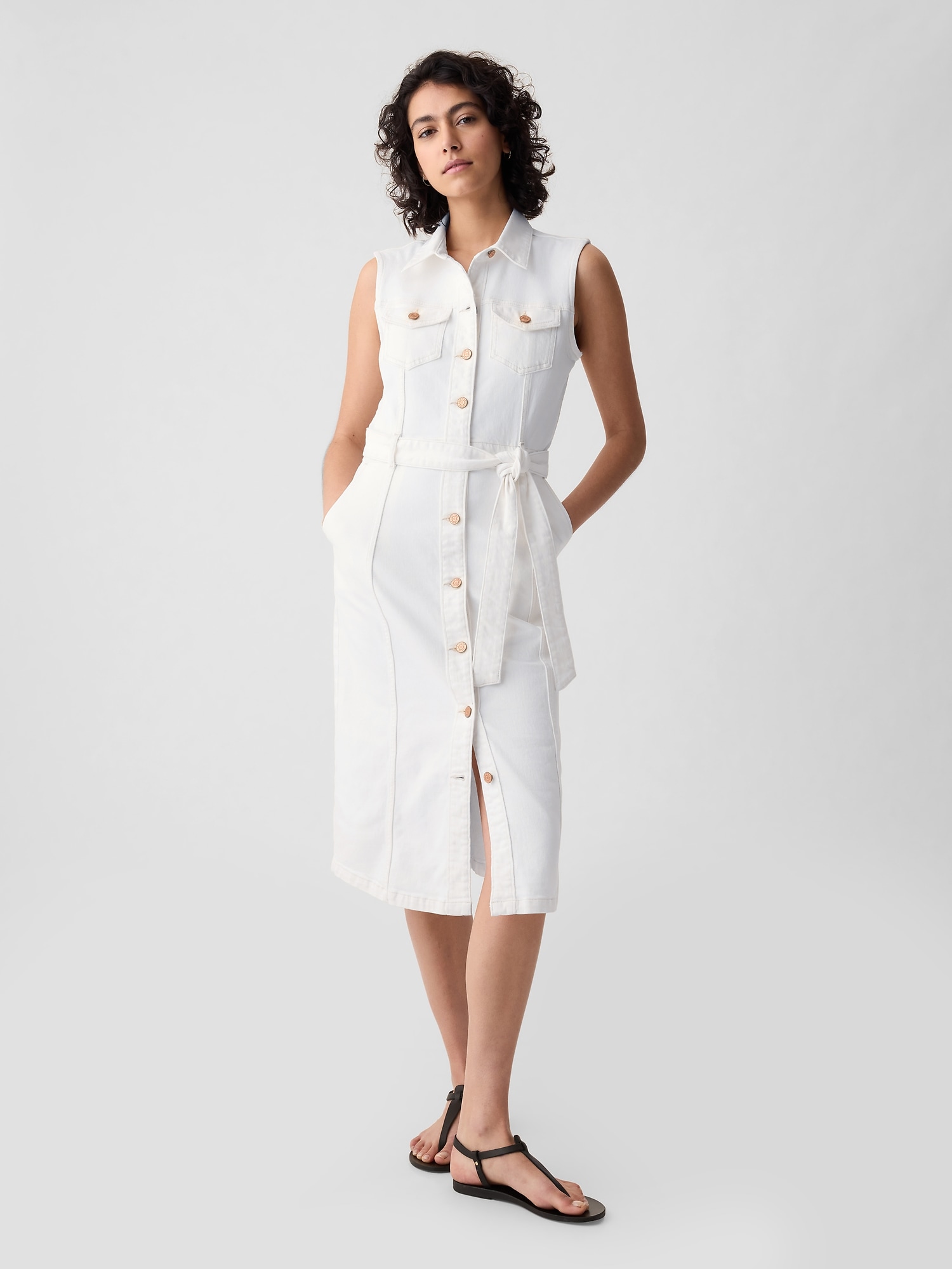 Gap Denim Midi Dress In White Denim