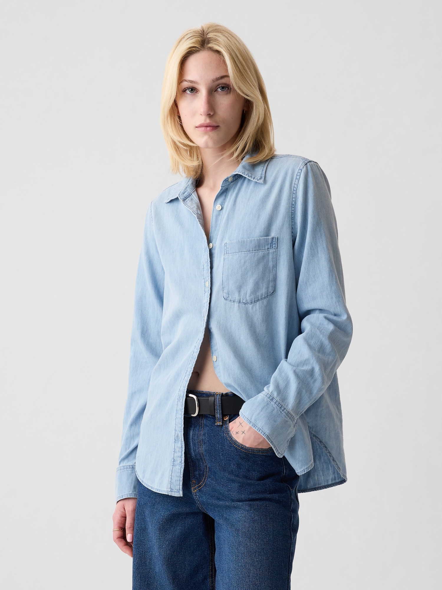 Port & Company - Ladies Long Sleeve Value Denim Shirt M Faded Blue* at  Amazon Women's Clothing store: Button Down Shirts
