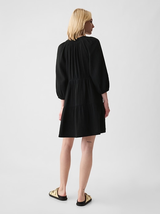 2 of 8 showing, with the color black of product Crinkle Gauze Tiered Mini Dress