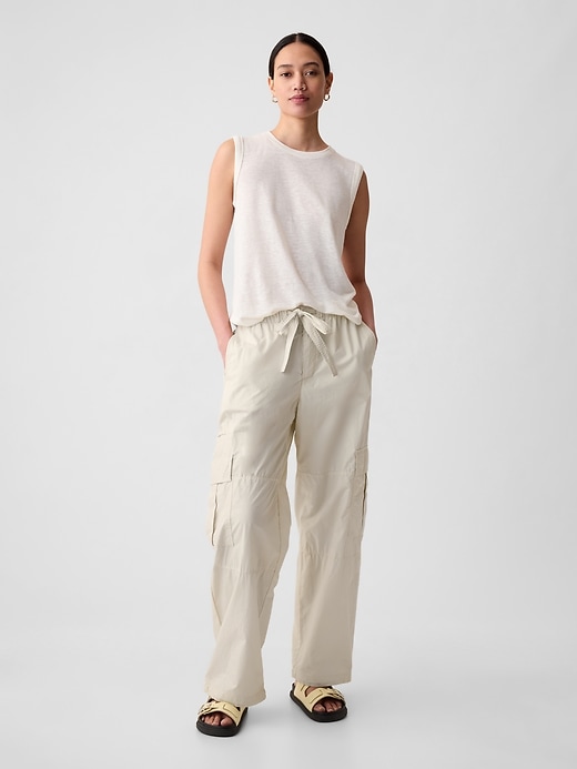 1 of 8 showing, with the color chino of product Mid Rise Cargo Parachute Pants
