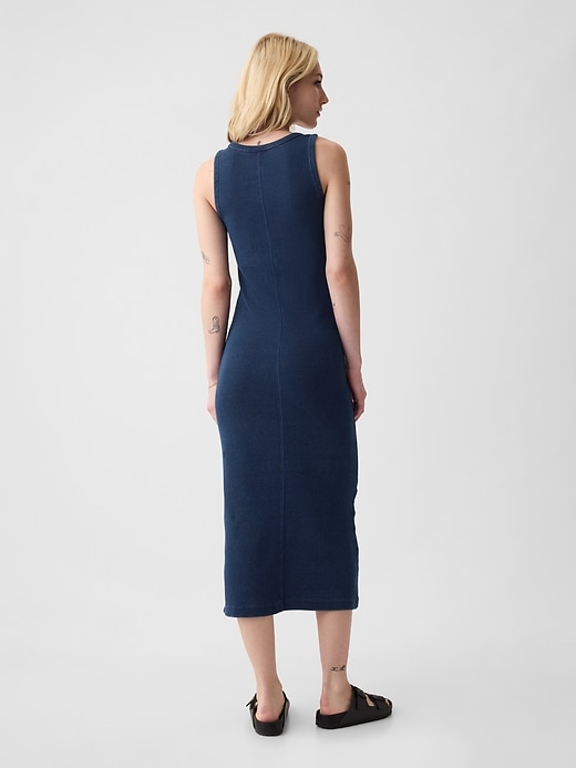2 of 8 showing, with the color medium blue indigo of product Rib Midi Tank Dress