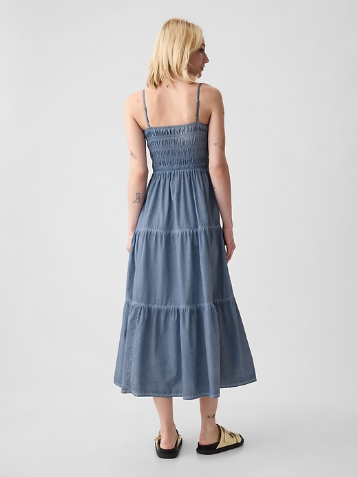2 of 8 showing, with the color light blue of product Smocked Tiered Midi Dress