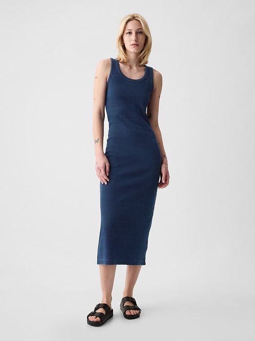 1 of 8 showing, with the color medium blue indigo of product Rib Midi Tank Dress