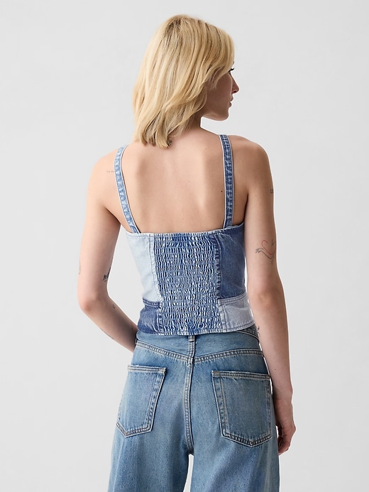 2 of 8 showing, with the color blue wash of product Patchwork Denim Corset Top