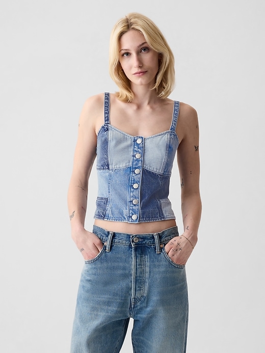 Image number 1 showing, Patchwork Denim Corset Top