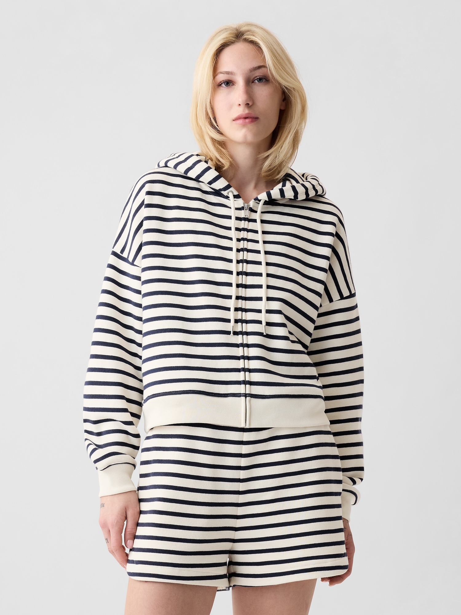 Gap Vintage Soft Cropped Hoodie In Navy Blue & White Stripe