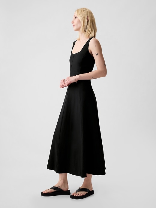 2 of 8 showing, with the color black of product Linen-Blend Midi Dress