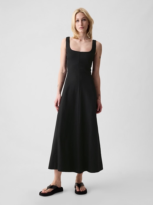 1 of 8 showing, with the color black of product Linen-Blend Midi Dress