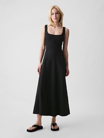 Linen-Blend Midi Dress