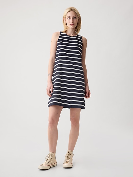 1 of 8 showing, with the color navy blue & white stripe of product Jersey Swing Mini Dress