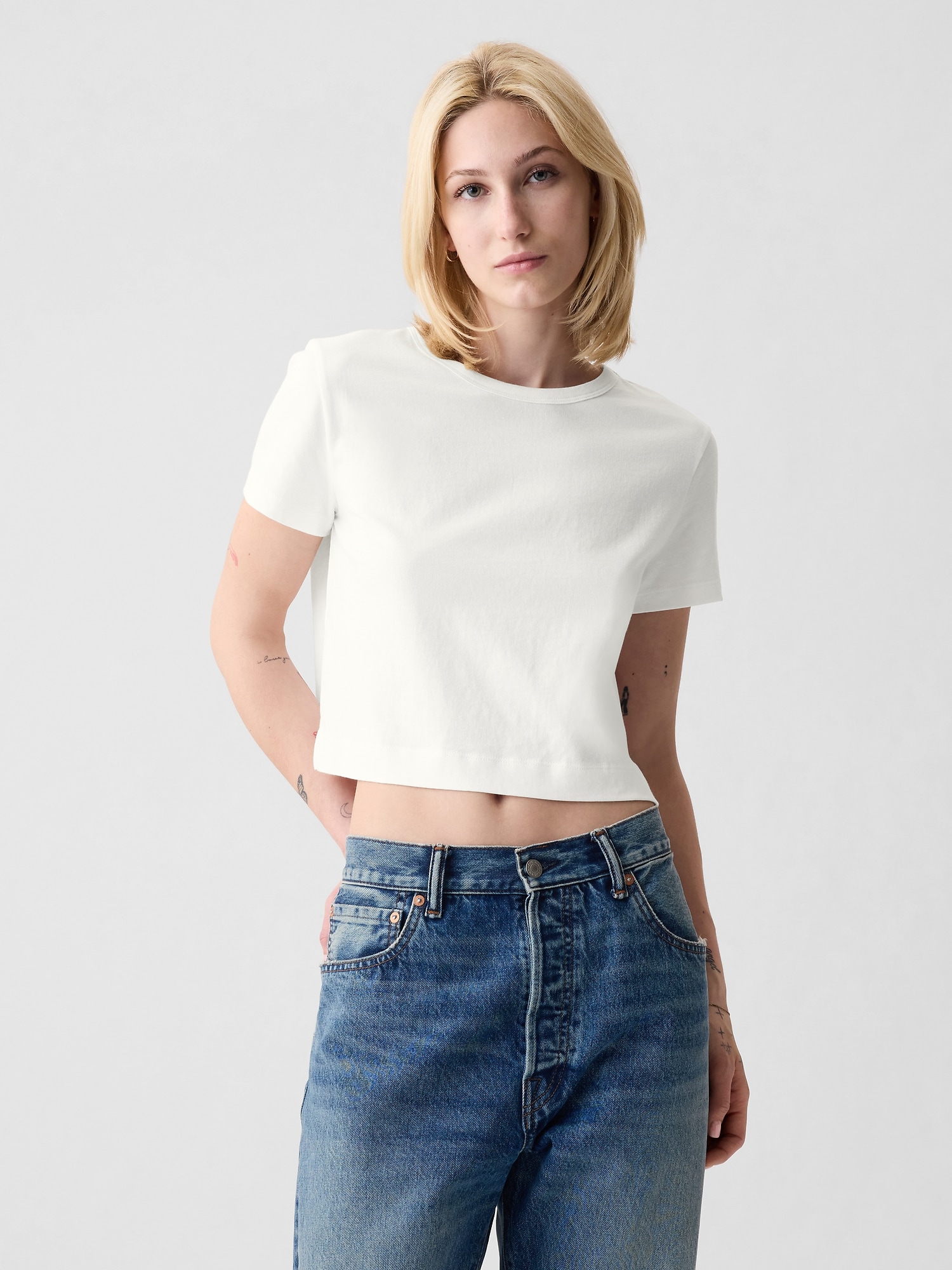 Shop Gap Organic Cotton Vintage Shrunken Cropped T-shirt In Off White