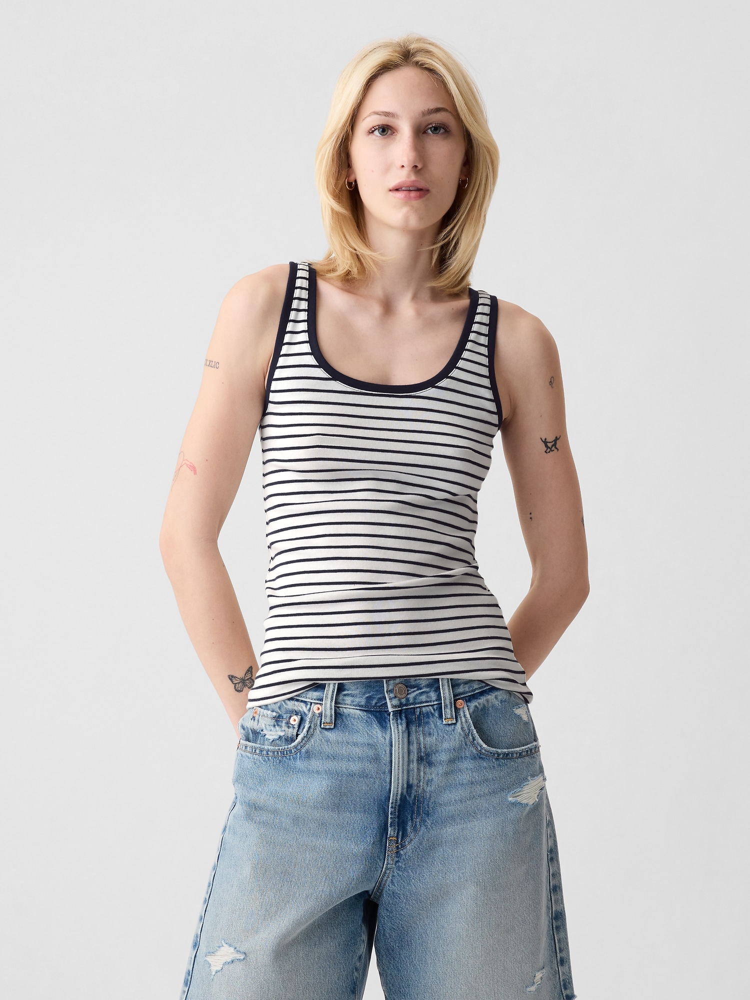 Gap Modern Tank Top In White & Navy Blue Stripe