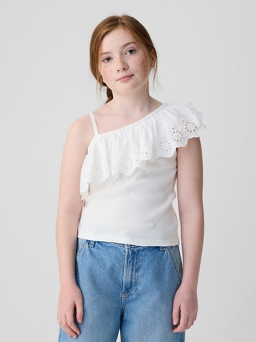 1 of 8 showing, with the color new off white of product Kids Asymmetrical Eyelet Top