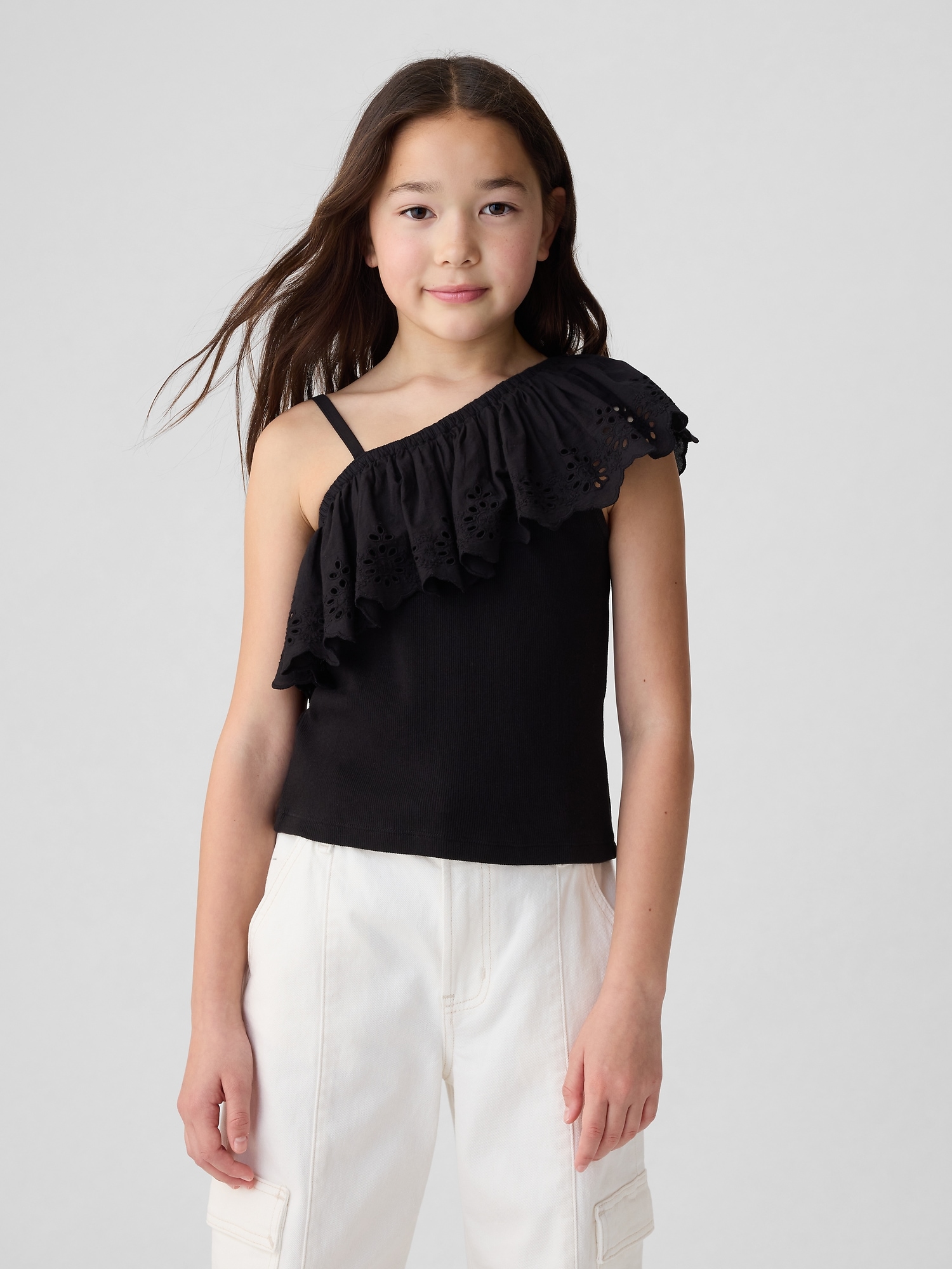 Kids Asymmetrical Eyelet Top