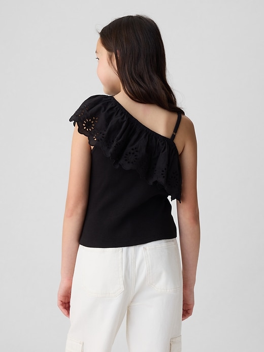 2 of 8 showing, with the color true black of product Kids Asymmetrical Eyelet Top