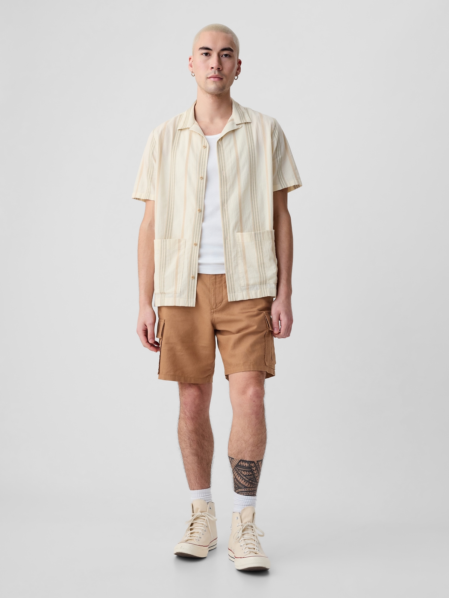 8" Linen-Cotton Cargo Shorts