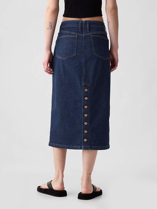 Image number 2 showing, Button-Back Denim Midi Pencil Skirt