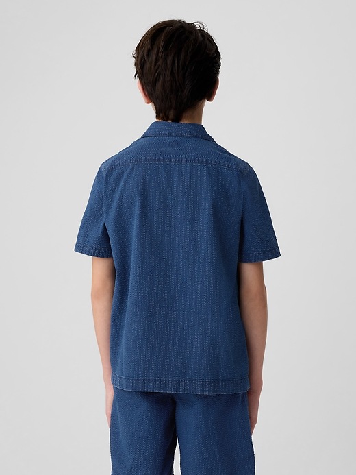 2 of 8 showing, with the color medium indigo of product Kids Seersucker Oxford Shirt