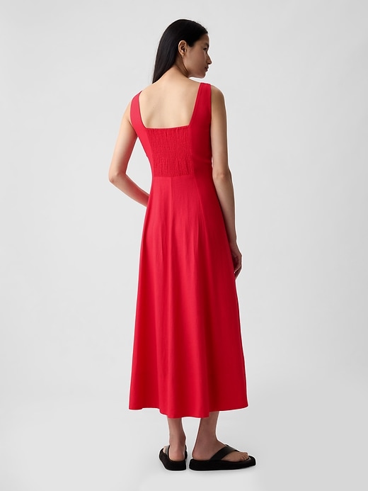 2 of 8 showing, with the color slipper red of product Linen-Blend Midi Dress
