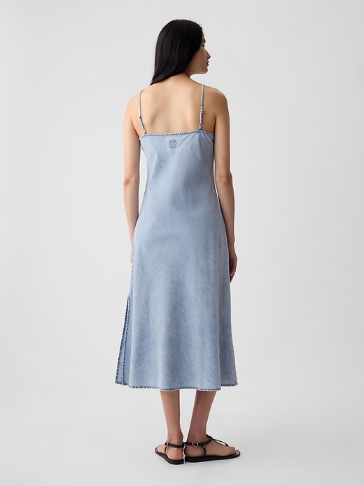 2 of 8 showing, with the color medium wash of product Denim Midi Slip Dress