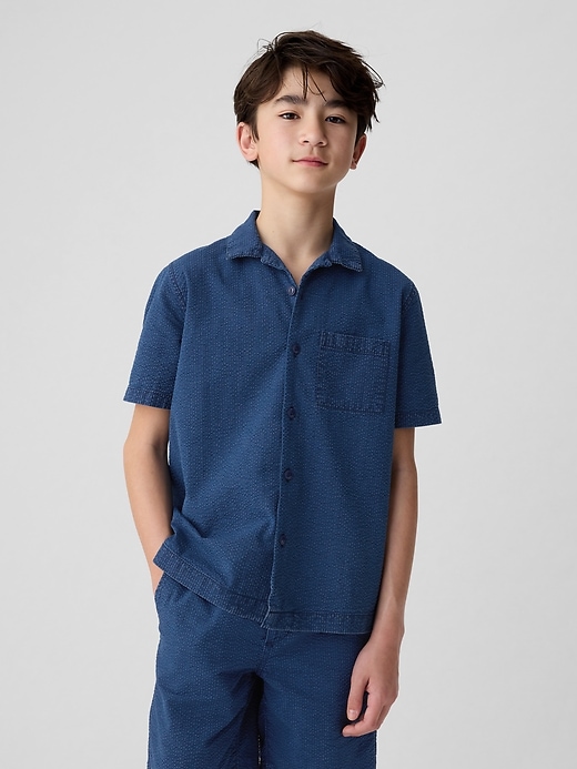 1 of 8 showing, with the color medium indigo of product Kids Seersucker Oxford Shirt