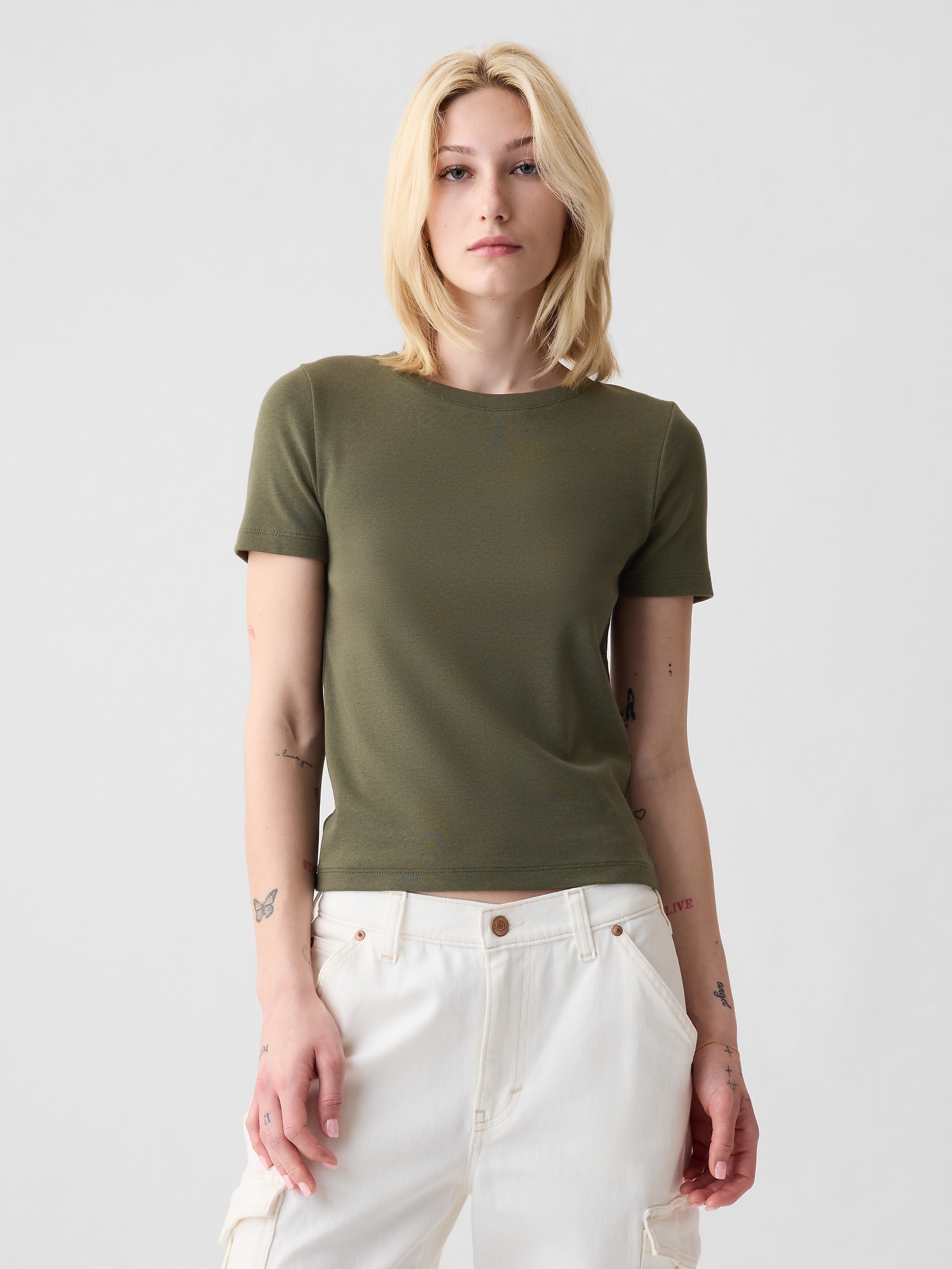 Gap Modern Cropped T-shirt In Olive Green