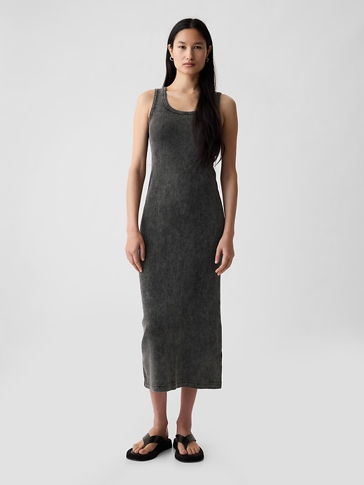 1 of 8 showing, with the color black of product Rib Midi Tank Dress
