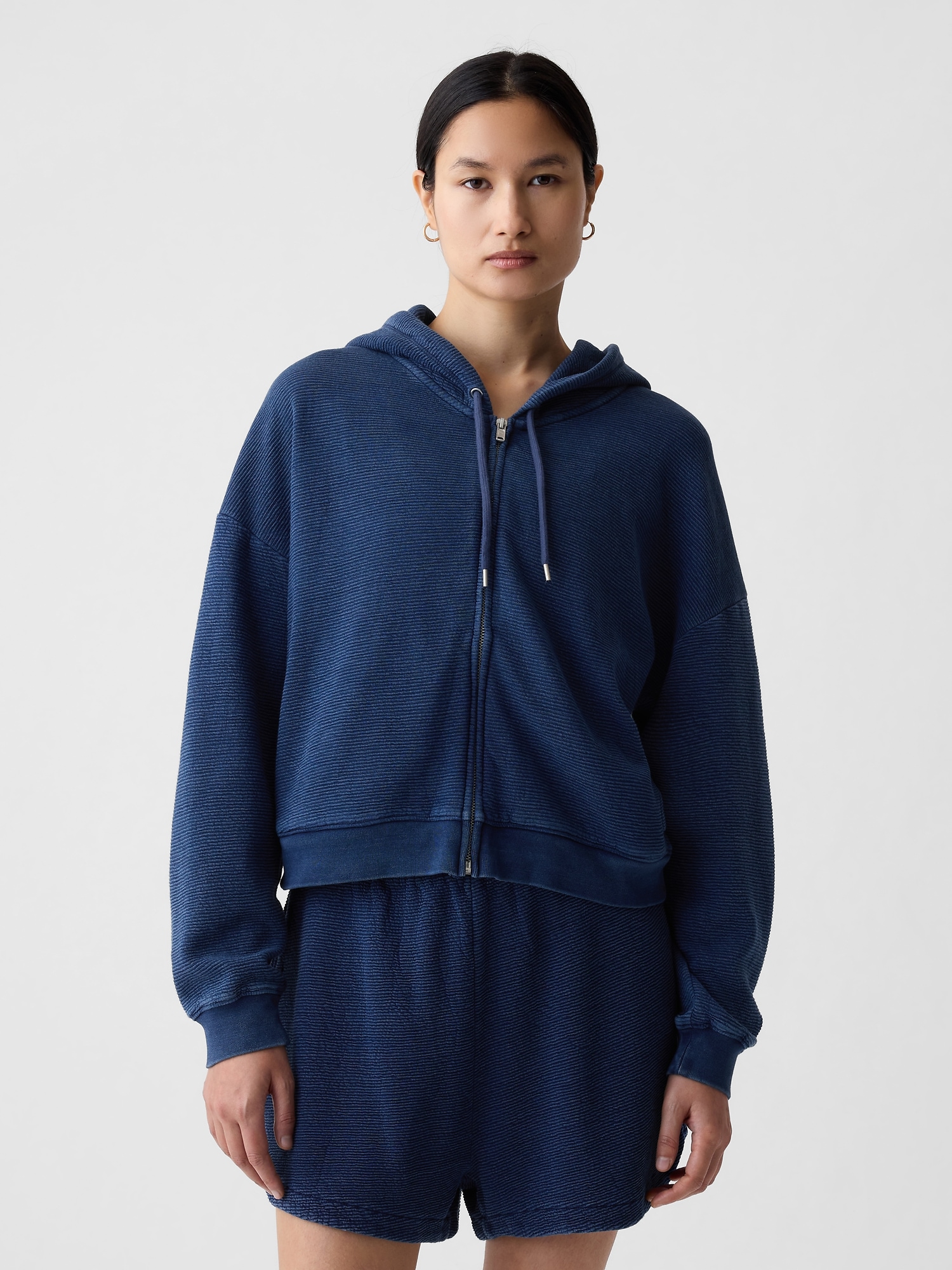 Gap Textured Cropped Hoodie In Medium Blue Indigo