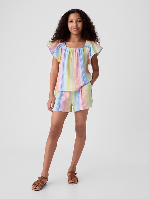 1 of 8 showing, with the color multi stripe of product Kids Crinkle Gauze Outfit Set