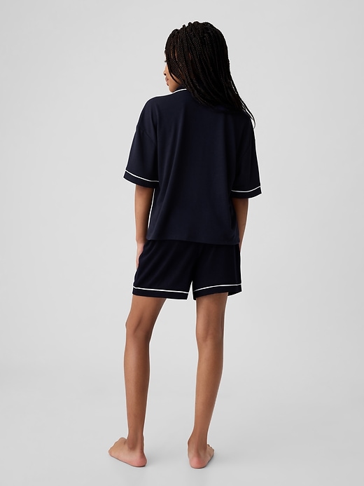 2 of 8 showing, with the color navy uniform of product Kids Recycled French Terry PJ Short Set