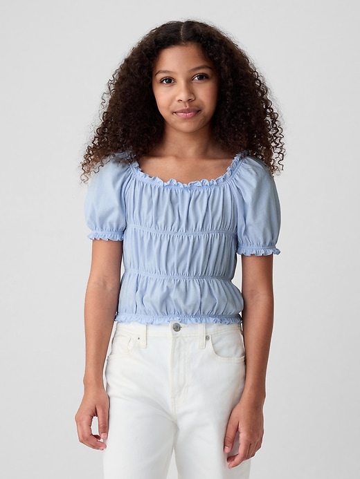 1 of 8 showing, with the color bicoastal blue of product Kids Smocked Top