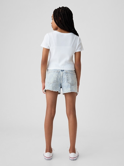 2 of 8 showing, with the color marble wash of product Kids High Rise Denim Shortie Shorts