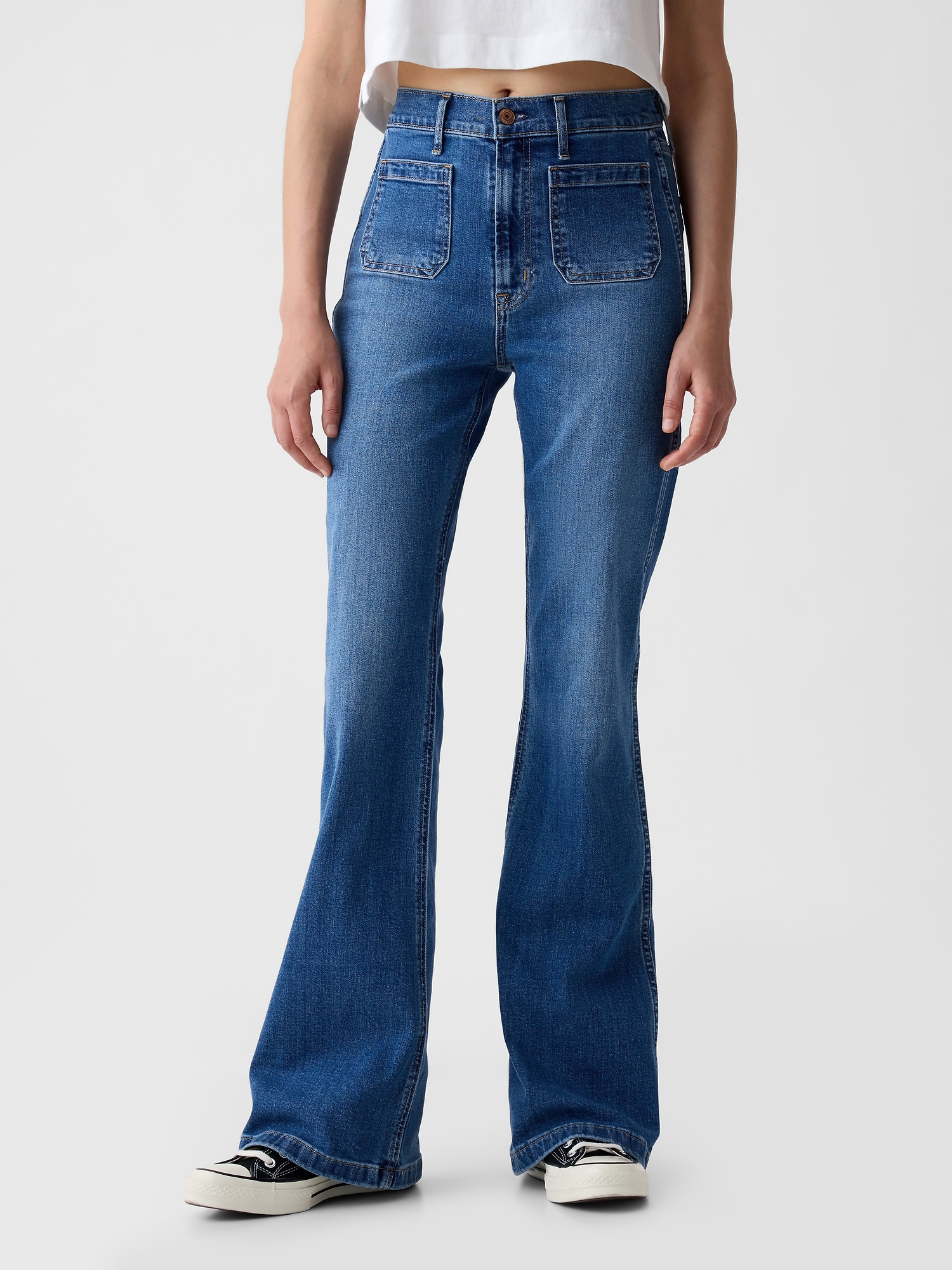 High Rise '70s Flare Jeans In Medium Indigo