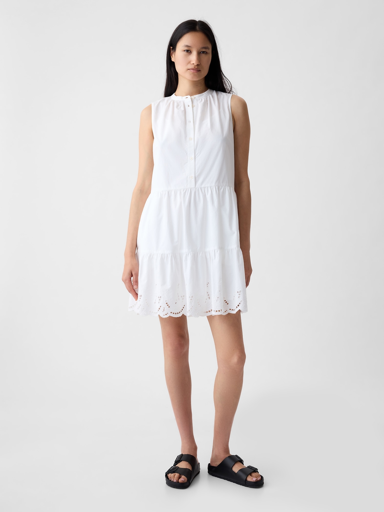 Linen-Blend Eyelet Mini Shirtdress