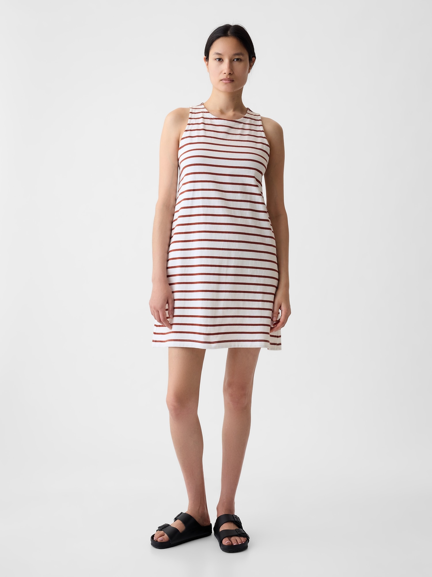 Gap Jersey Swing Mini Dress In Brown & Off White Stripe