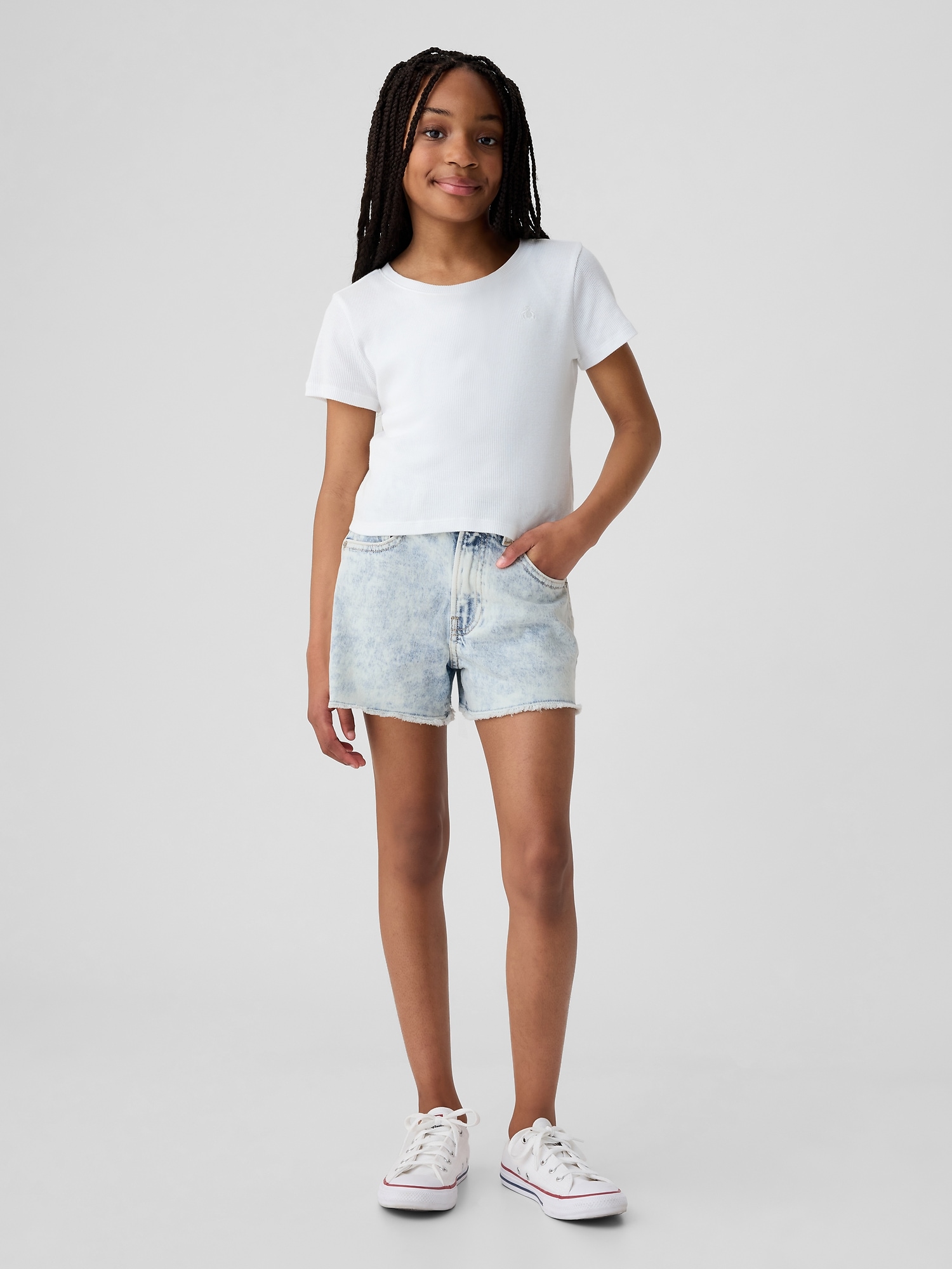 Kids High Rise Denim Shortie Shorts