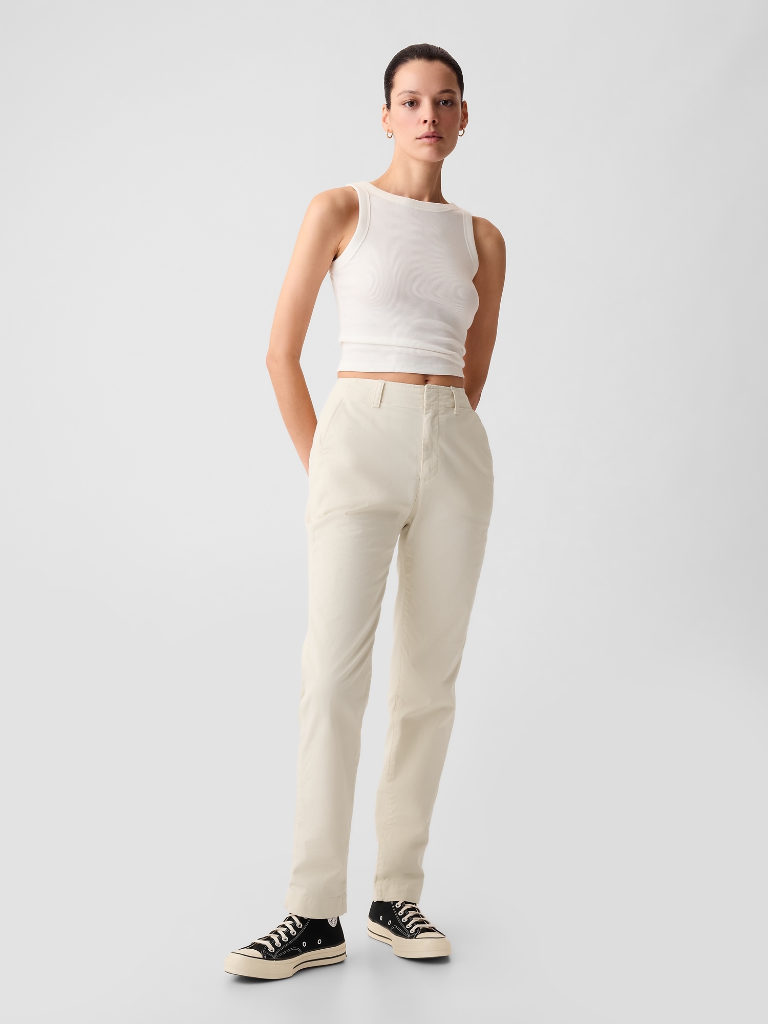 Khaki pants for women - Tummy tucker straight leg-2 back pockets - Belore  Slims