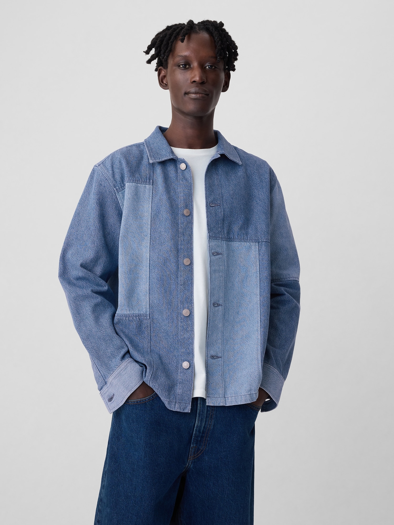 Gap Patchwork Denim Shirt In Medium Wash