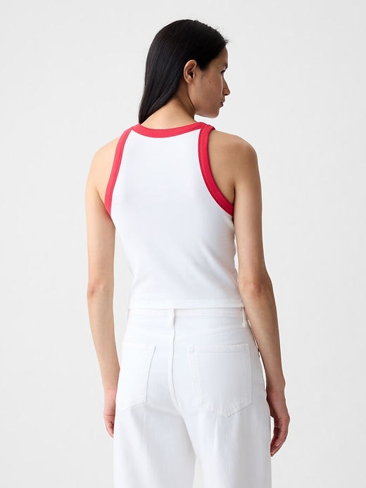 2 of 8 showing, with the color white with red trim of product Modern Rib Cropped Halter Top