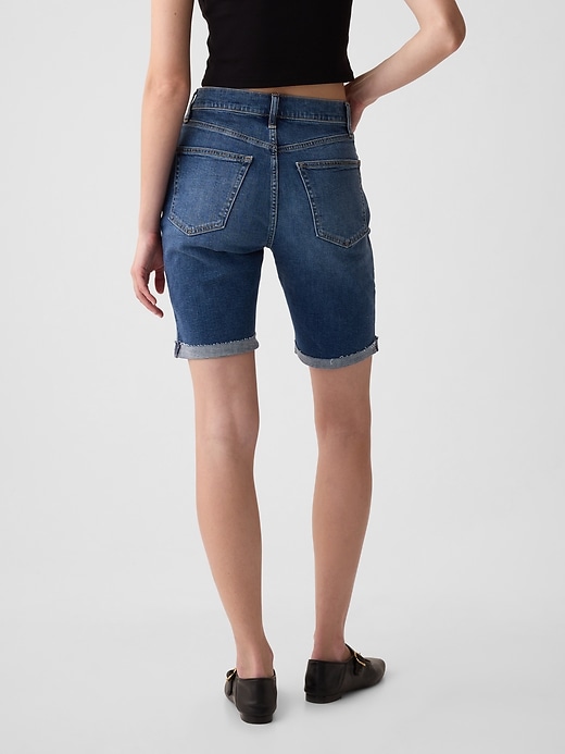 Image number 4 showing, 9" High Rise Denim Bermuda Shorts