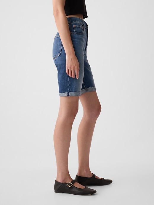 Image number 3 showing, 9" High Rise Denim Bermuda Shorts